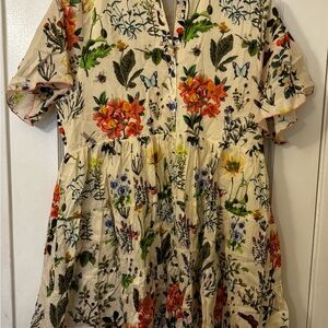 Anthropologie Floral Top in Cream and Green